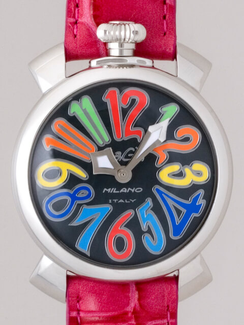 ガガ･ミラノスーパーコピー GAGAMILANO マニュアル　40mm　クォーツ z5020.2 ダークパープル皮 ブラックシェル/マルチカラーアラビア